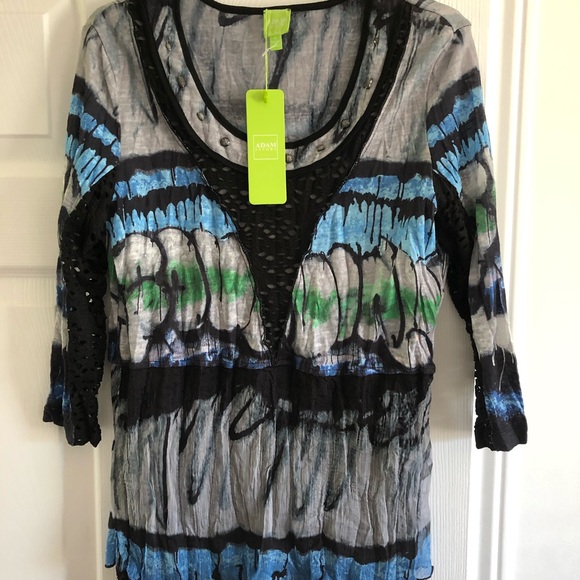 Blue green grey taupe long sleeved Adam Jacobs Women’s Top graffiti design - Picture 4 of 12